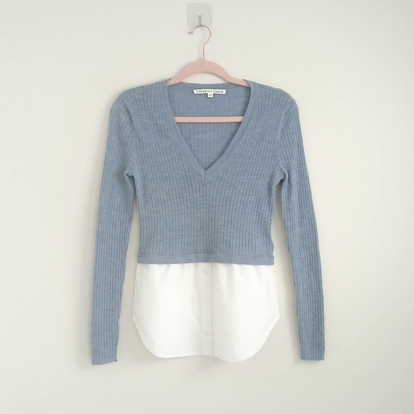 Veronica Beard Tops - Veronica Beard Blue and White Layered V-Neck Blouse